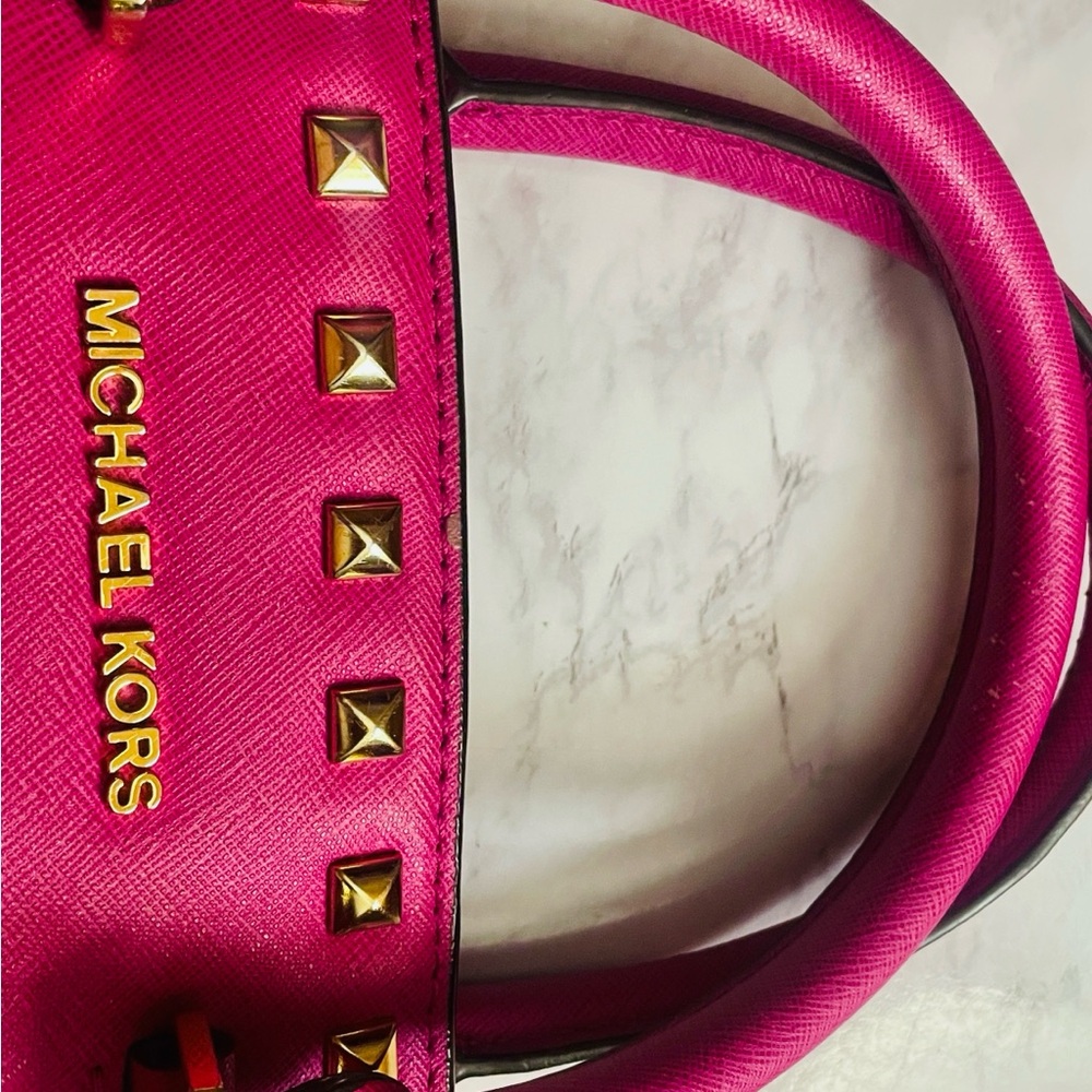 Michael Kors Fuschia Pink Crossbody Bag with Studded Details - Picture 9 of 11